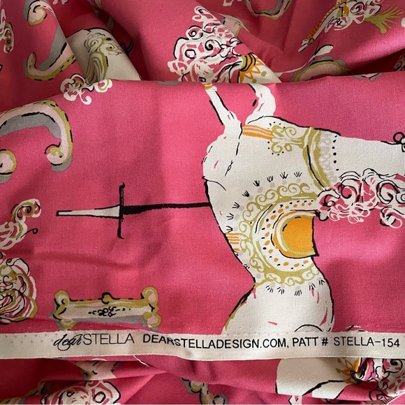 Dear Stella Pink & White Carousel House with Letters Cotton Fabric 2 yards - Picture 4 of 4